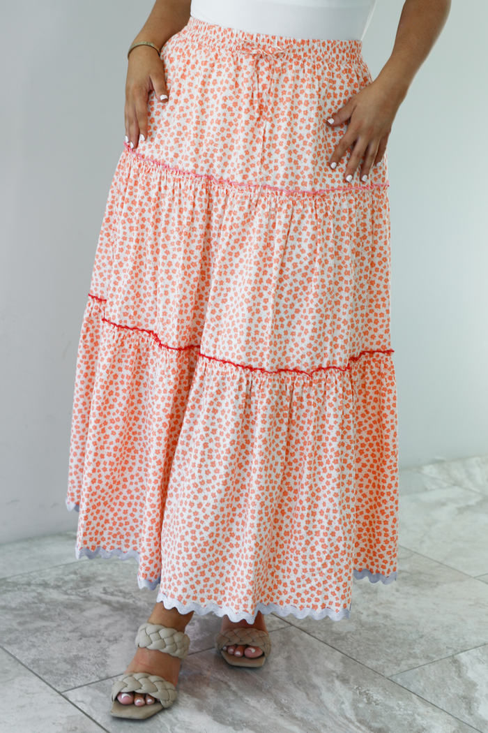 Flowy Florals Skirt: Orange/Multi