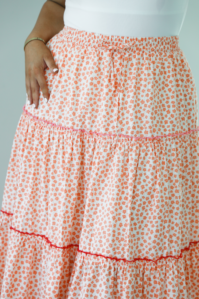 Flowy Florals Skirt: Orange/Multi