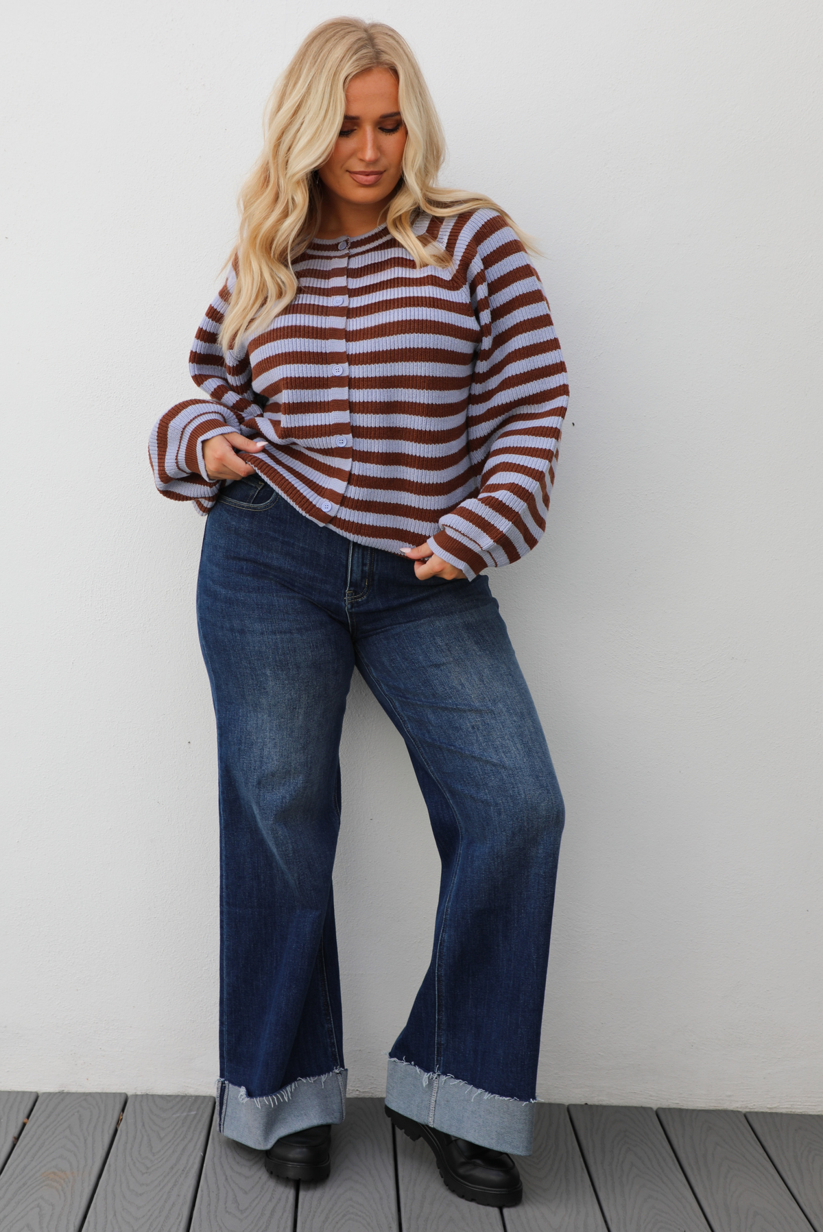 Someday Cardigan: Blue/Brown