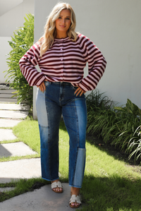 Someday Cardigan: Burgundy/Pink