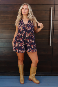 Sweet Florals Romper: Denim/Multi