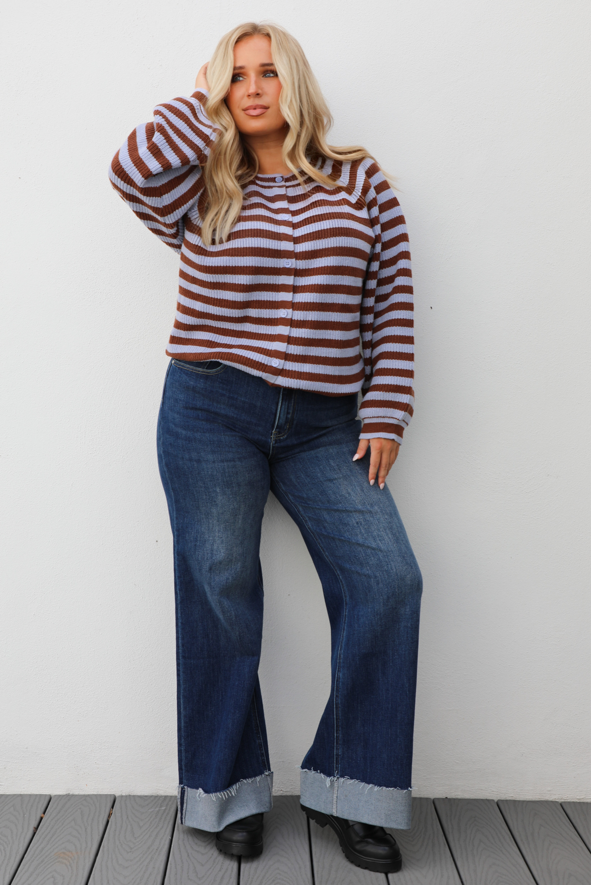 Someday Cardigan: Blue/Brown