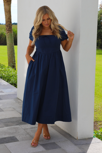 Family Pics Midi Dress: Navy
