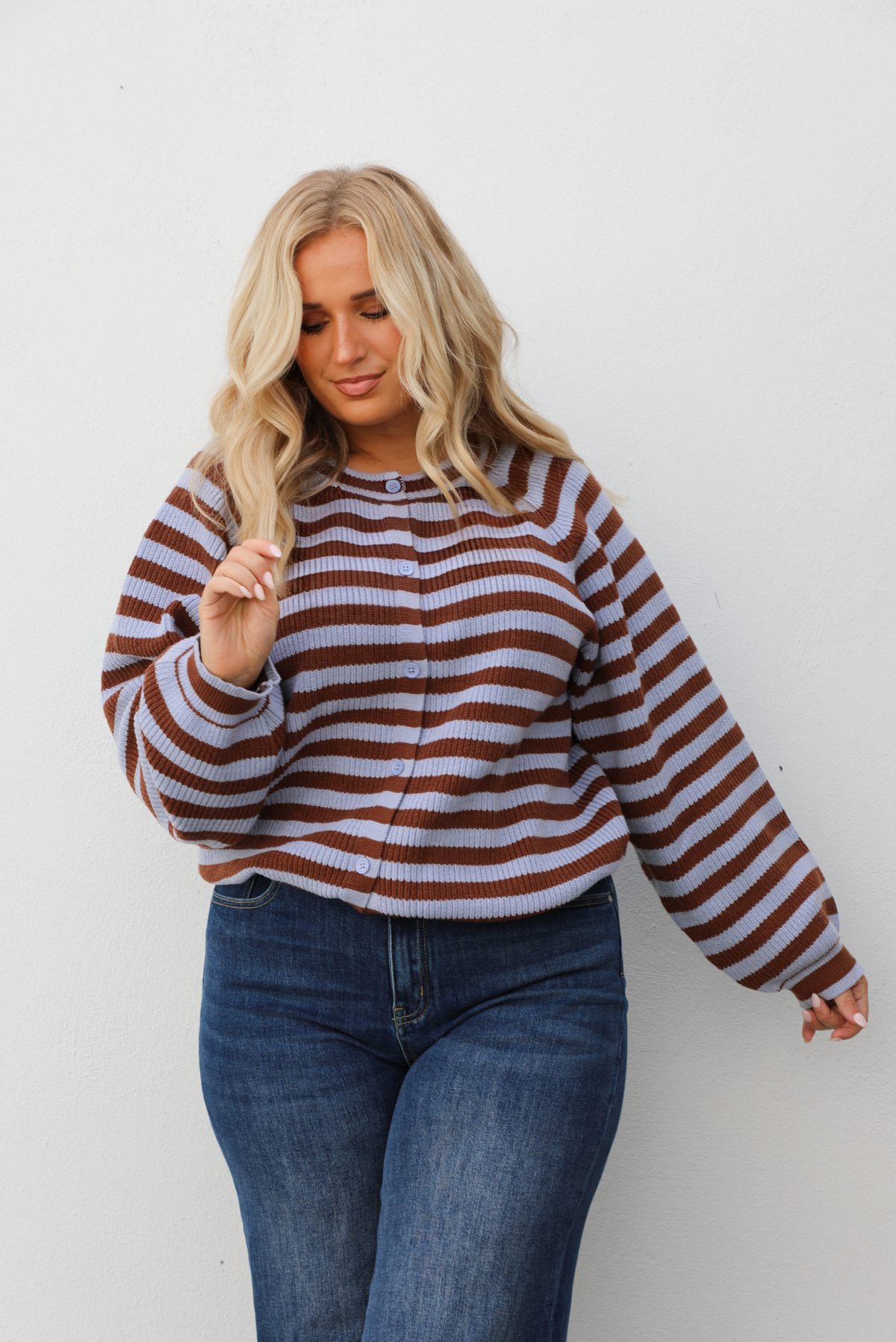 Someday Cardigan: Blue/Brown