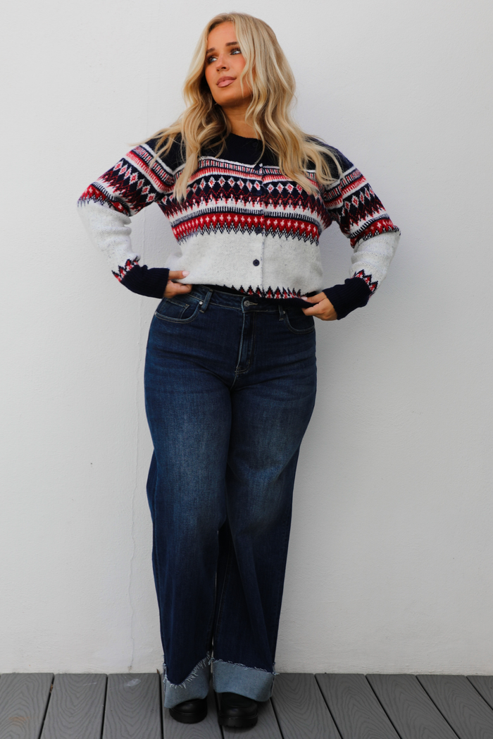 Between Moments Cardigan: Navy/Multi