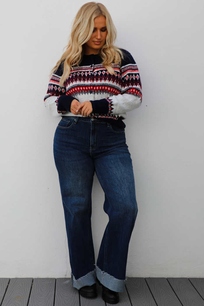 Between Moments Cardigan: Navy/Multi