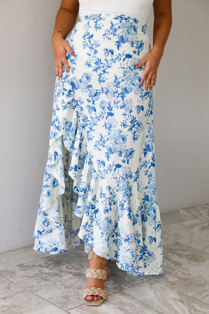 Wanted By All Maxi Skirt: White/Blue