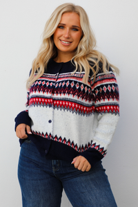Between Moments Cardigan: Navy/Multi