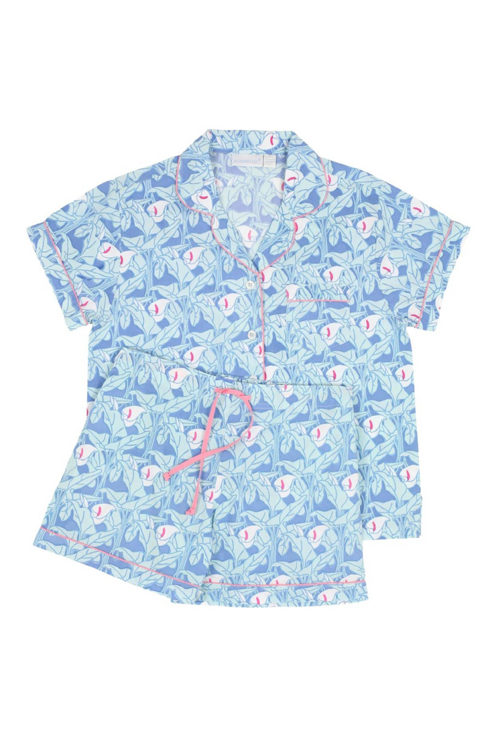Amelia Short Sleeve Shorty Pajamas: Blue/Multi