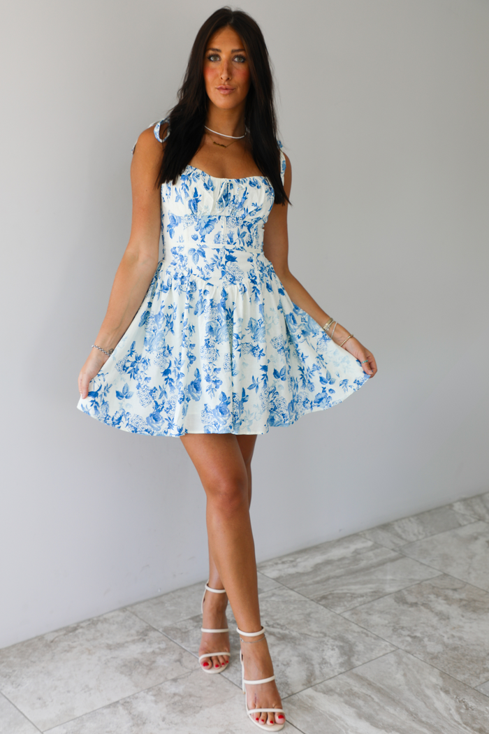Brunch By The River Dress: White/Blue