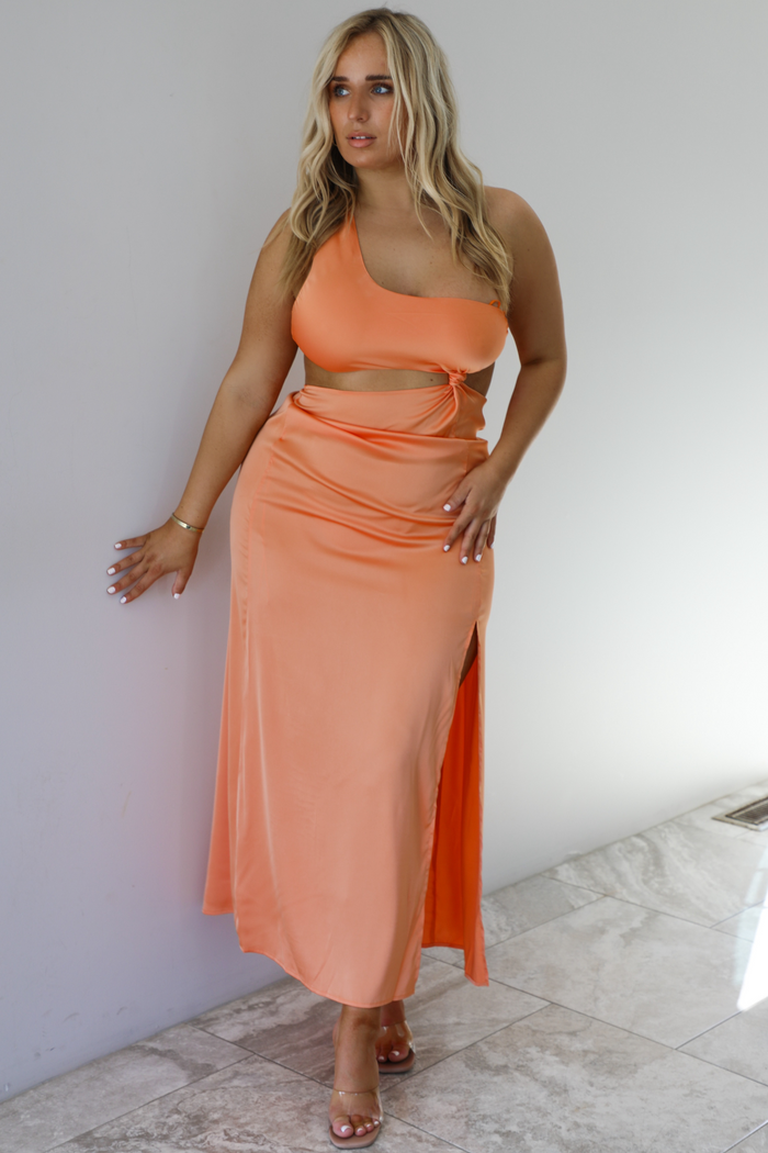 One To Want Satin Dress: Orange