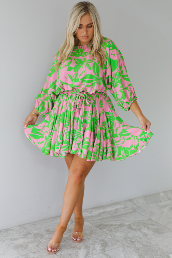 Dance My Way Mini Dress: Pink/Green