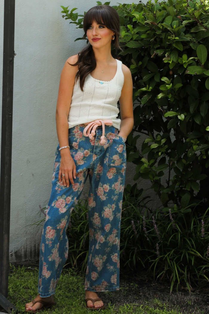 Floral Obsessed Denim: Denim/Pink Multi