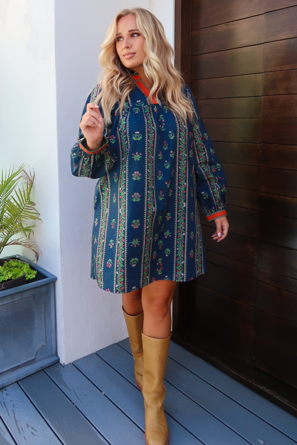 Crisp Fall Days Dress: Navy/Multi