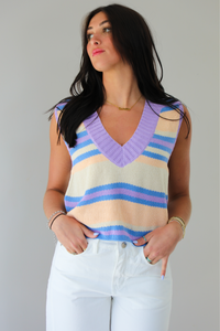 Simple Stripes Sweater Vest: Lavender/Multi