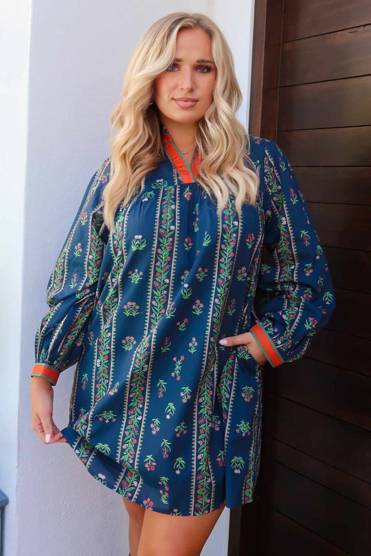 Crisp Fall Days Dress: Navy/Multi