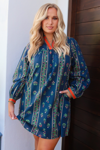 Crisp Fall Days Dress: Navy/Multi