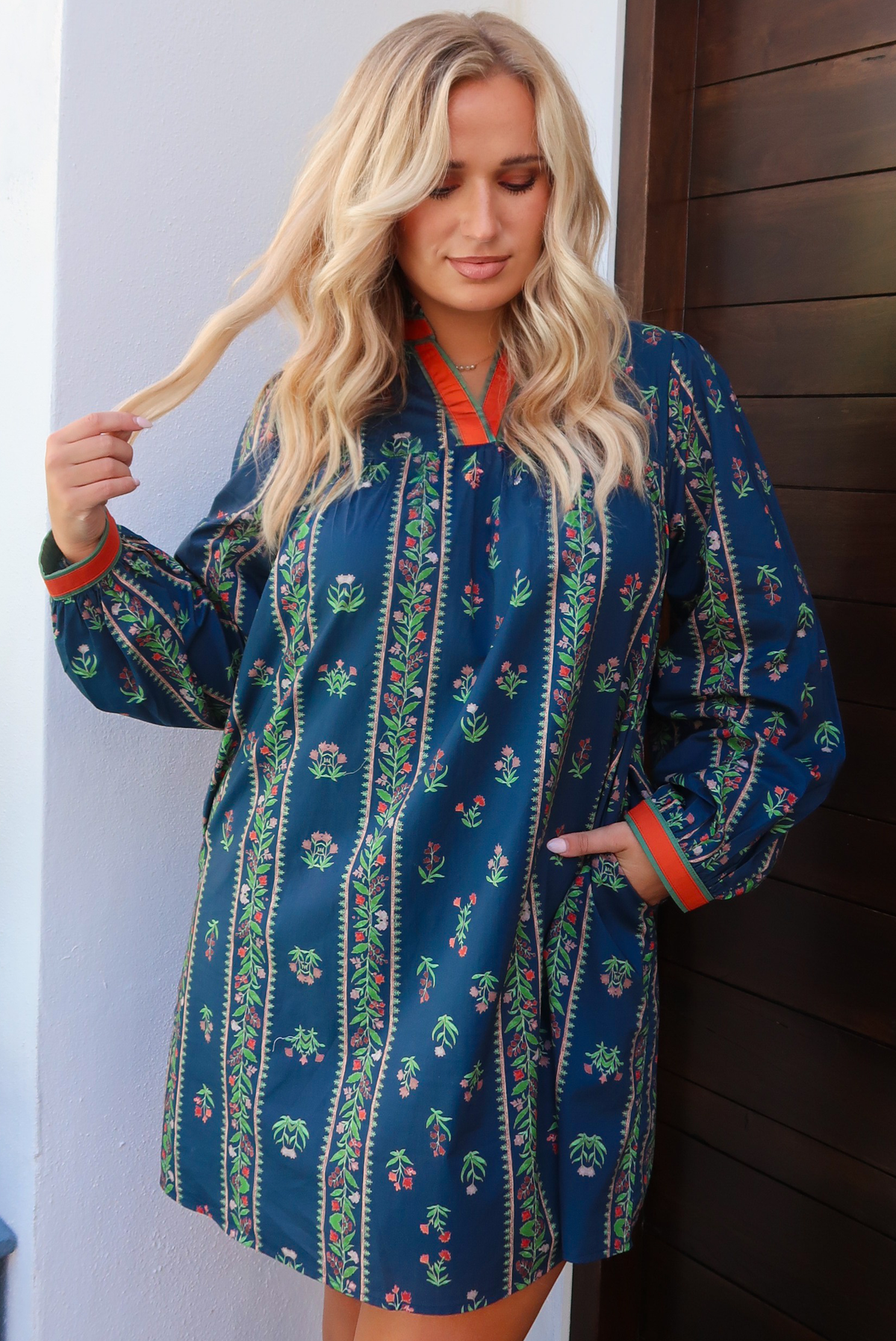 Crisp Fall Days Dress: Navy/Multi