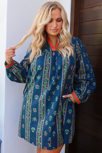 Crisp Fall Days Dress: Navy/Multi