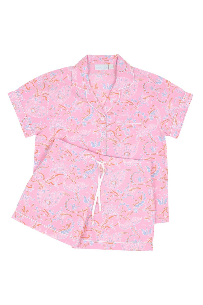 Camille Short Sleeve Shorty Pajamas: Pink/Multi