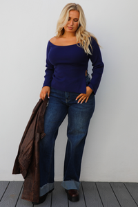 Hazel Knit Top: Navy