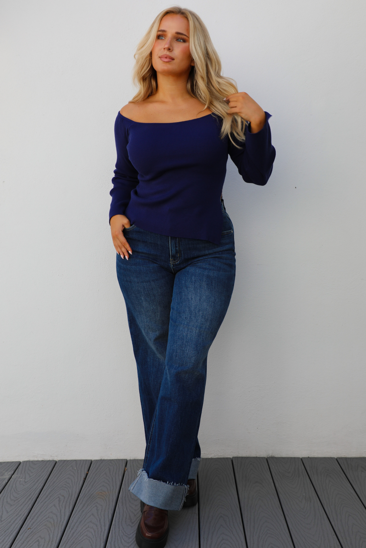 Hazel Knit Top: Navy