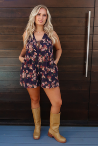 Sweet Florals Romper: Denim/Multi