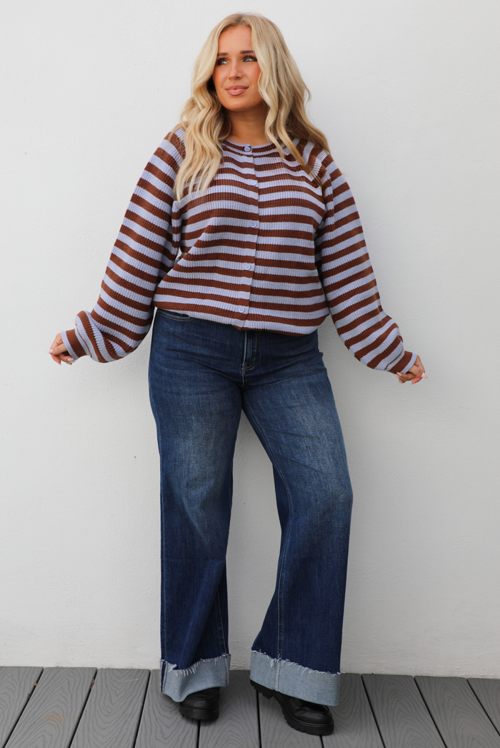 Someday Cardigan: Blue/Brown
