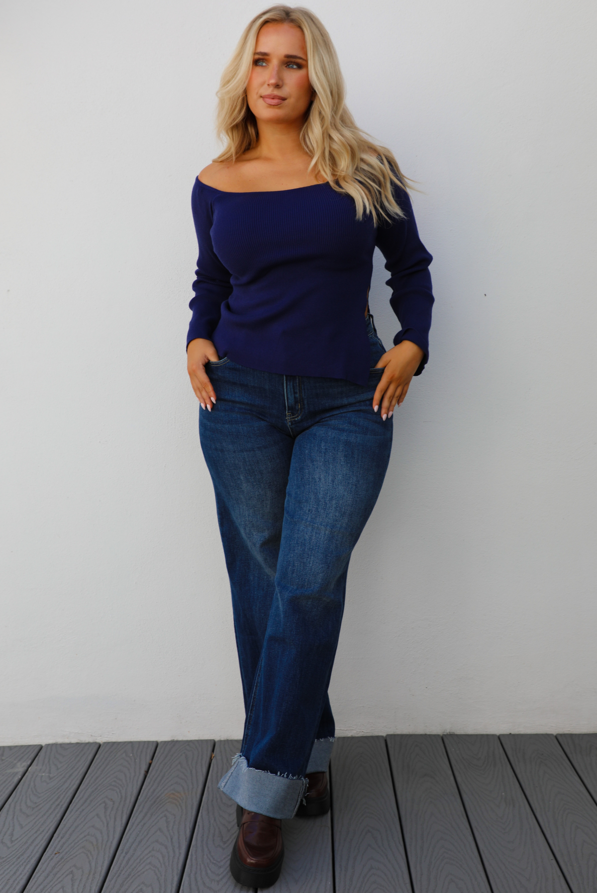 Hazel Knit Top: Navy