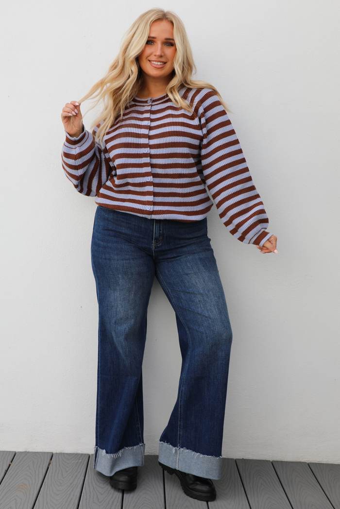 Someday Cardigan: Blue/Brown