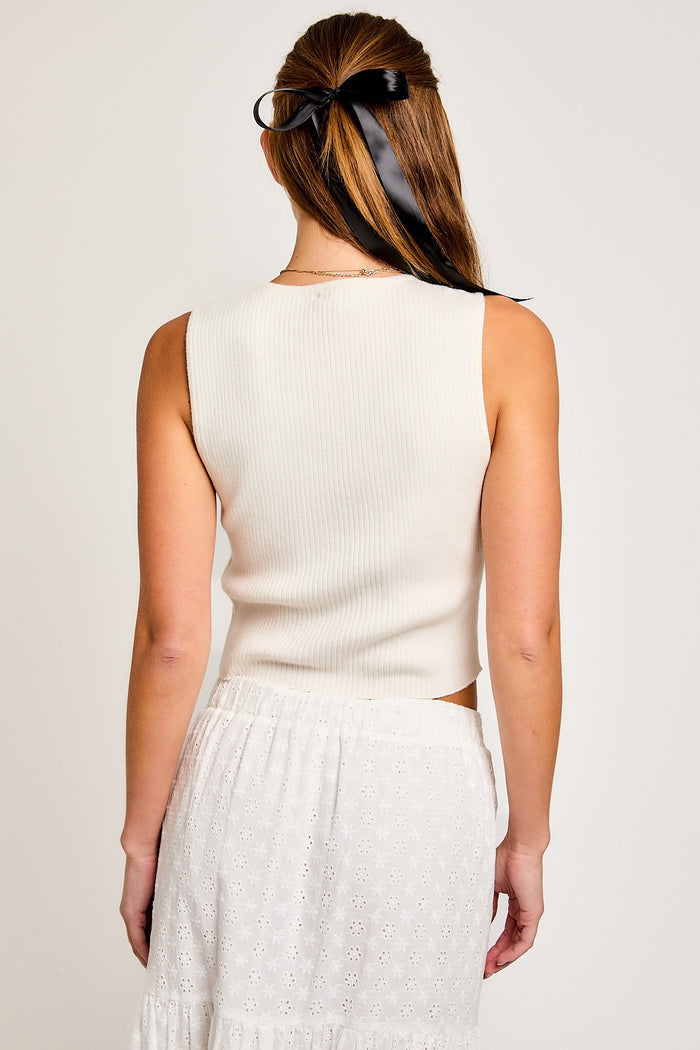 PRE-ORDER: Simple Bow Knit Top: Cream
