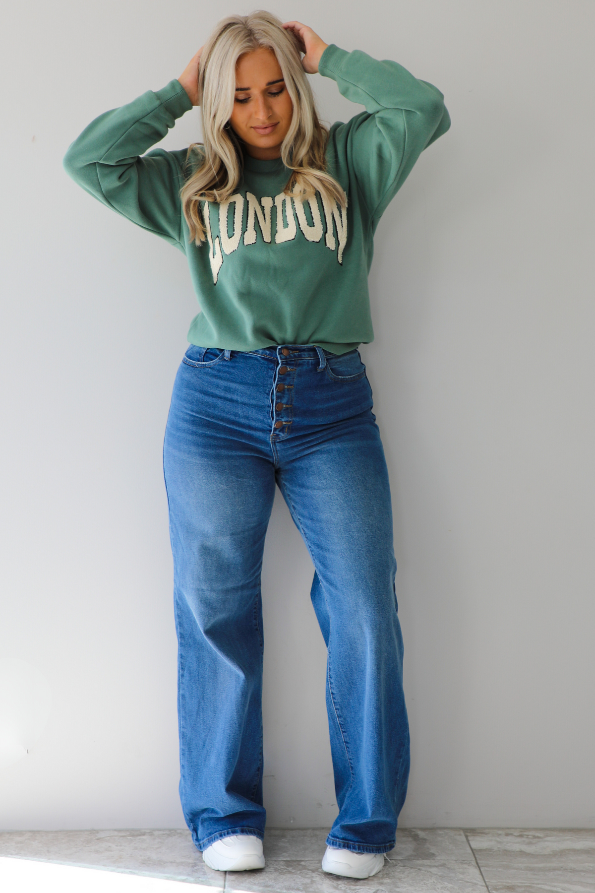Boulce Letter Patch Sweater: Emerald/Multi