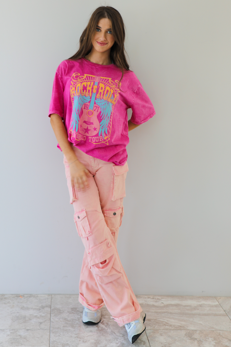 Rock & Roll Graphic Tee: Pink/Multi