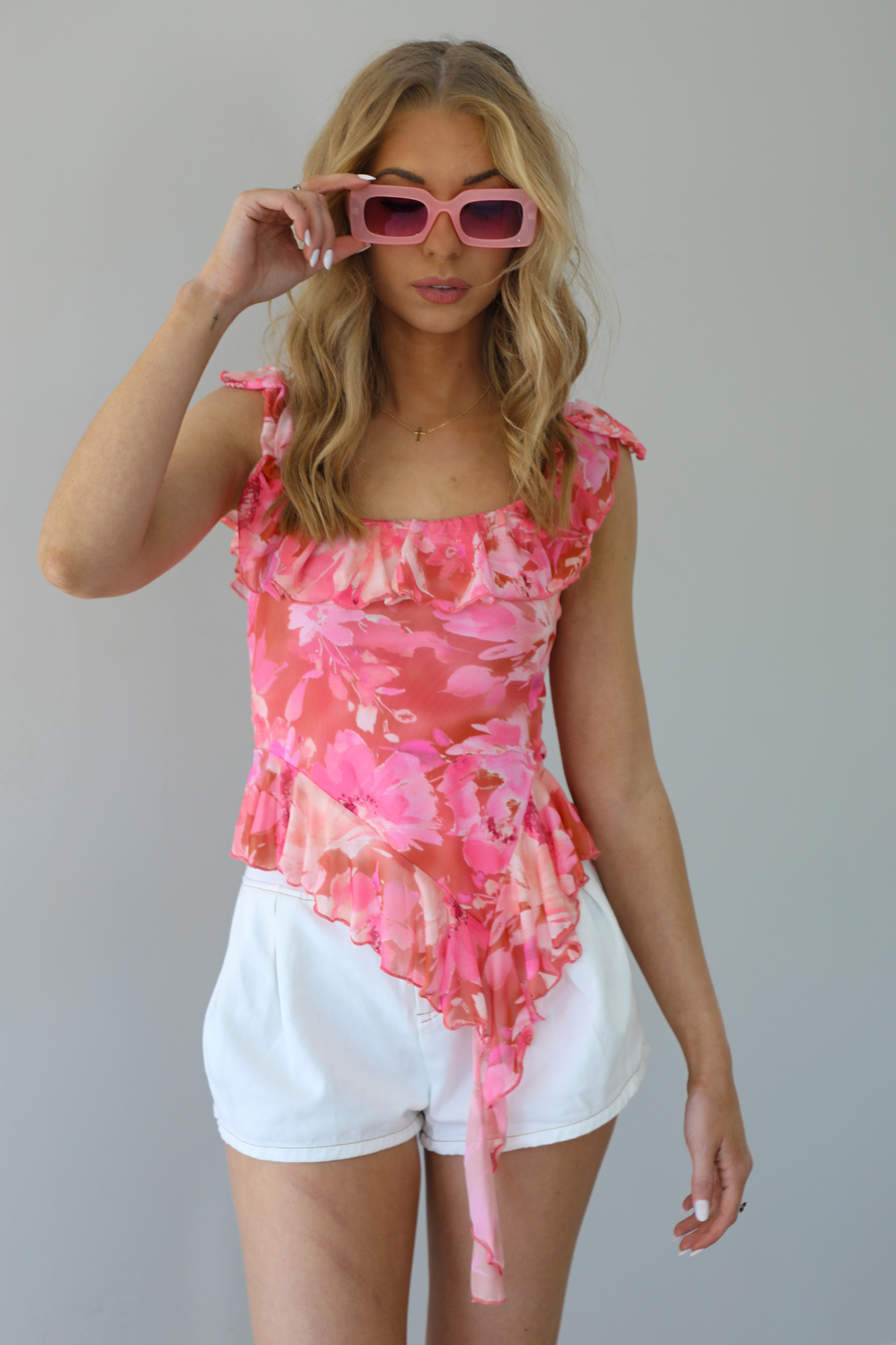 Dainty Florals Top: Red/Multi