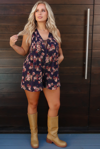 Sweet Florals Romper: Denim/Multi