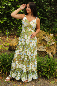 PRE-ORDER: Flower Fields Maxi Dress: Green/Multi