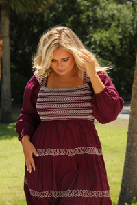 Fall Air Midi Dress: Burgundy/Cream