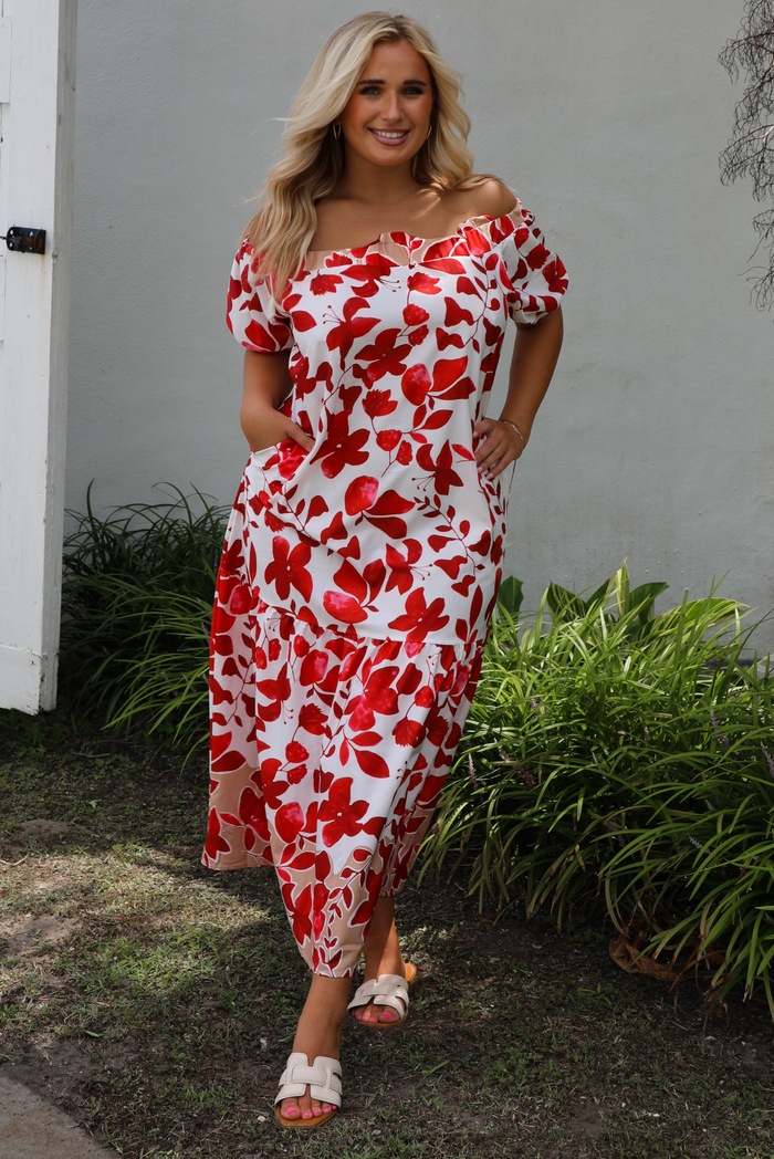 Bring Me Back Maxi Dress: White/Red
