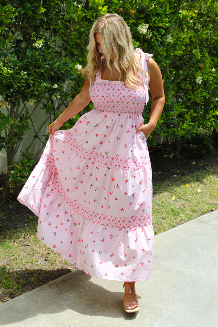 Summer Wedding Maxi Dress: Pink/Multi
