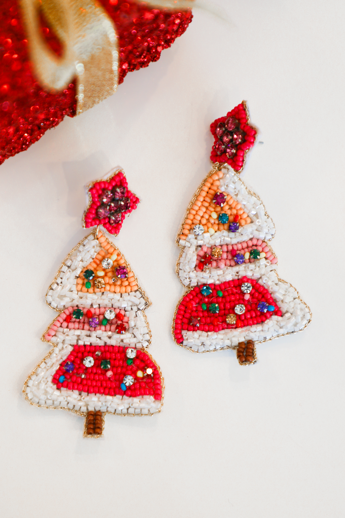 Star Topper Christmas Tree Earrings: Pink/Multi