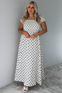 Polka Dot Cutie Midi Dress: Cream/Black