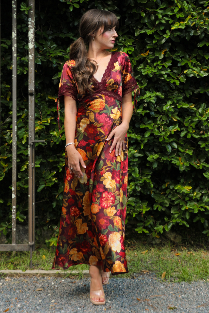 Autumn Inspired Maxi Dress: Burgundy/Multi