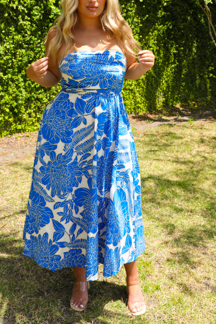 Cabo Vibes Midi Dress: Blue/White