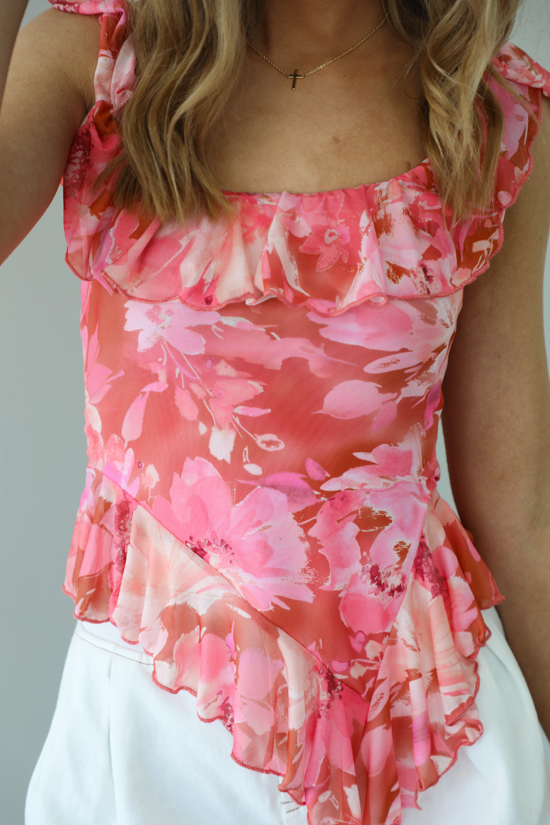 Dainty Florals Top: Red/Multi
