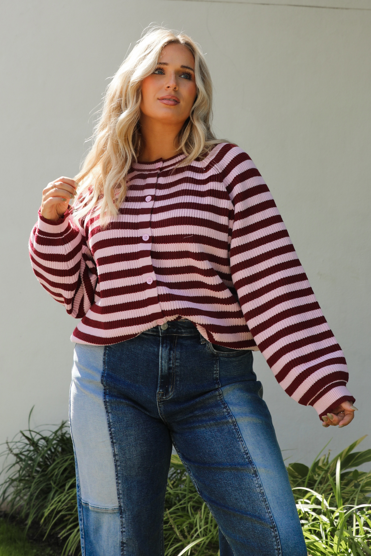 Someday Cardigan: Burgundy/Pink