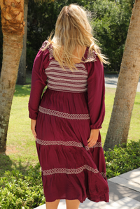 Fall Air Midi Dress: Burgundy/Cream