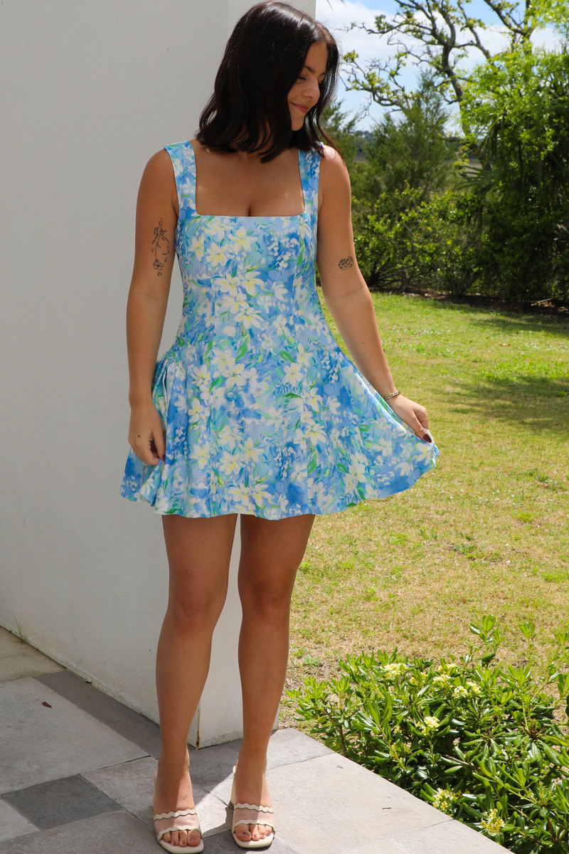 Brunch Date Dress: Blue/Floral