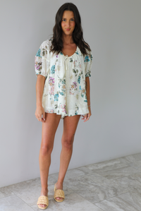 Everything You Do Romper: White/Multi Floral