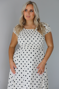 Polka Dot Cutie Midi Dress: Cream/Black