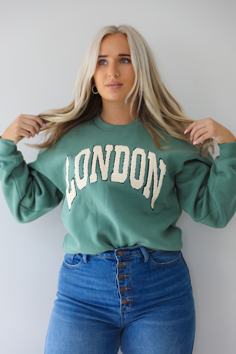 Boulce Letter Patch Sweater: Emerald/Multi